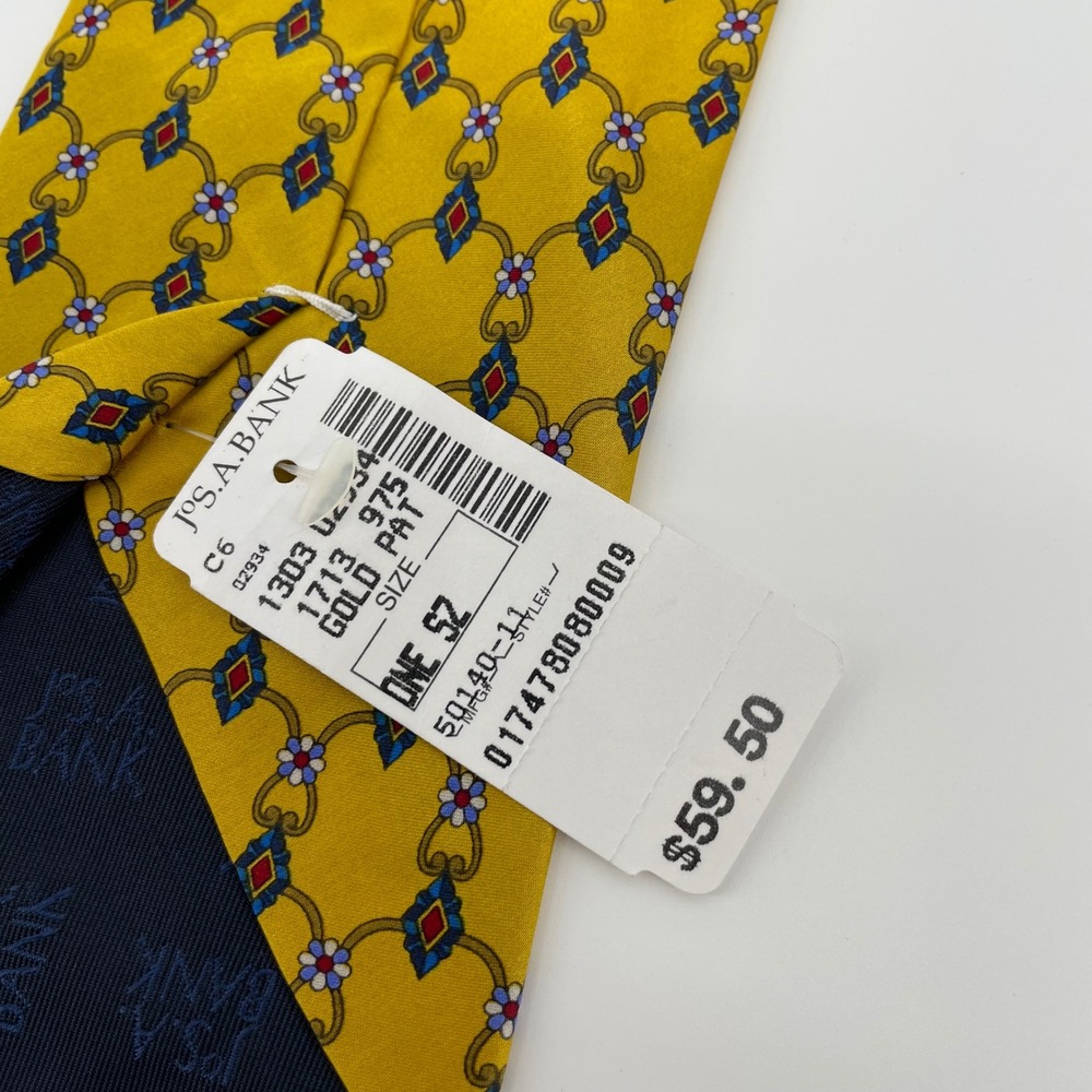 Jos. A. Bank Men's Gold Yellow Silk Geometric Floral Medallion Tie Made in Italy - Picture 4 of 5